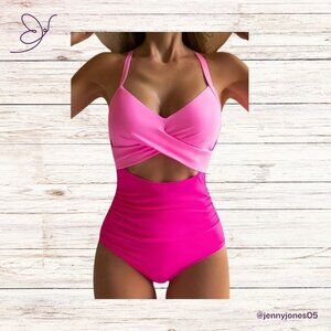 Eomenie Two-Tone Pink Cut-Out One-Piece Swimsuit-NWT-Size M